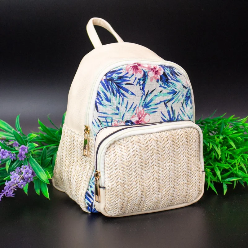 Generic MINI Rucksack Vegan CORK Damen Floral Leicht Wasserdicht, Beige