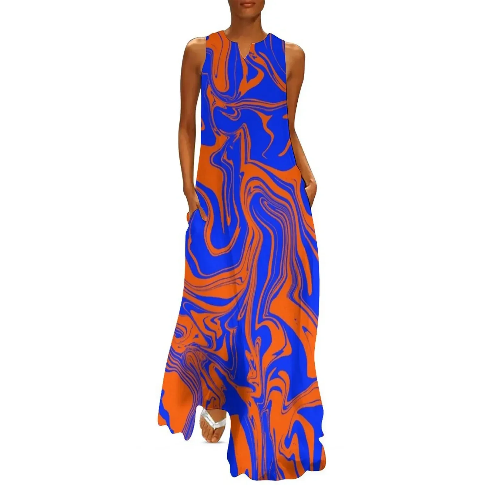 

Blue and Orange Abstract Melt Long Dress womans clothing summer women's suit women dresses dresses for prom Dress