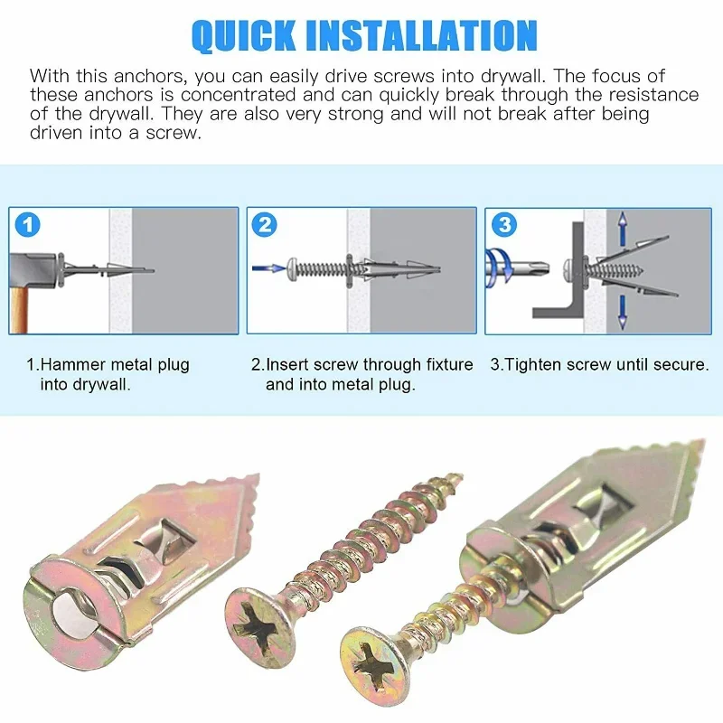 50PCS Percussion Types Expansion Screws Self-Drilling Anchors Screws Set Carbon Steel Screw Plasterboard Wall Fixing Plug