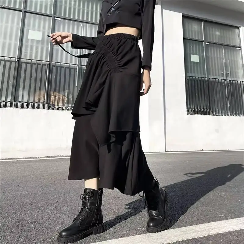 Ladies Skirt Summer New European And American Fashion Wrinkle Double Layer Splicing Design Leisure Loose Large Size Skirt