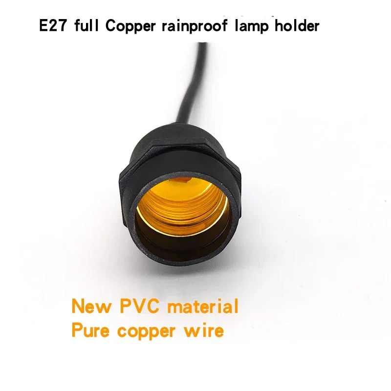 IP67 Waterproof E27 Lamp Base Holders with 10-200cm Line Light Interface Outdoor Conector LED Spiral Copper PVC Flame Retardant