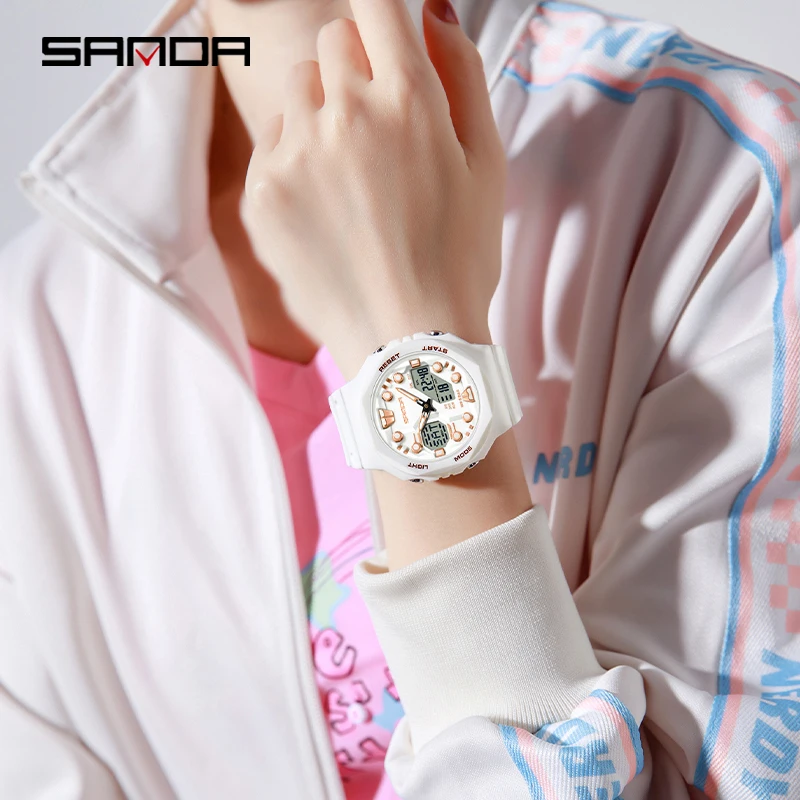 SANDA 6200 الساعات الإلكترونية الجديدة متعددة الوظائف ضوء الليل ساعة تنبيه 50 متر مقاوم للماء كول الذكور والإناث طالب ساعة اليد