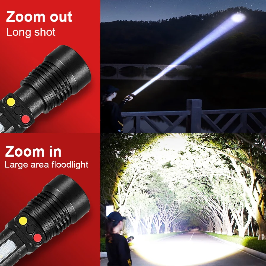Ultra Bright 990000000LM Multi-Color Flashlight Zoomable Torch 6000M Long Shot USB Rechargeable Flashlight For Emergency Camping