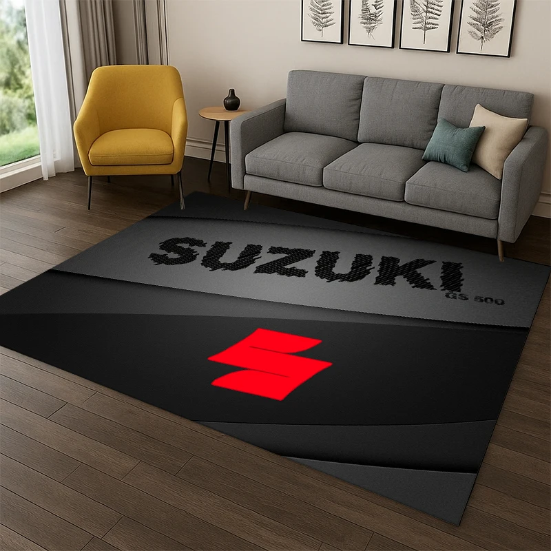 3D S-SUZUKI Racing Car Logo Carpet Rug for Bedroom Living Room Sofa Playroom Doormat Home Decor,Kid Area Rug Non-slip
