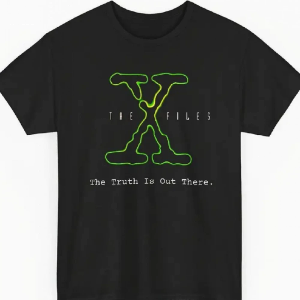 Herren-T-Shirt mit „X-Files“-TV-Show-Grafik, Schwarz mit Neongrünem X, Ganzjahres-Herren-T-Shirt, Schwarz, Lässiges, Schnelltrocknendes Polyester-T-Shirt