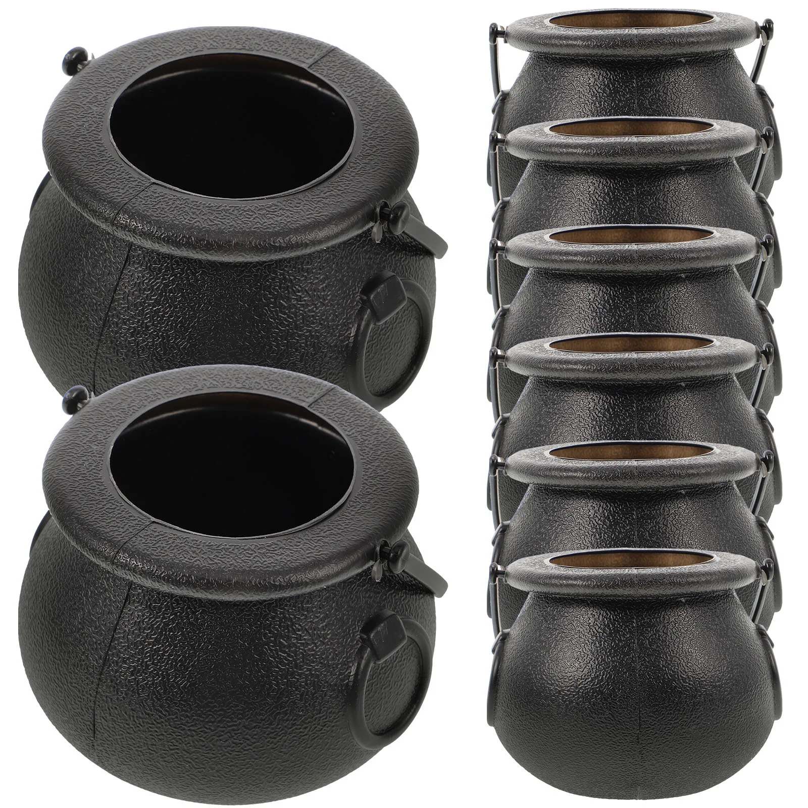 

8 pcs 5X7Cm Witch Candy Jar Plastic Halloween Cauldron For Party Decor Black Small Bucket Hanging Kettle Props Storage Container