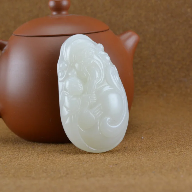 Hotan Pendant , Sheep Fat White Jade Fortune Handpiece, Fashionable and Versatile