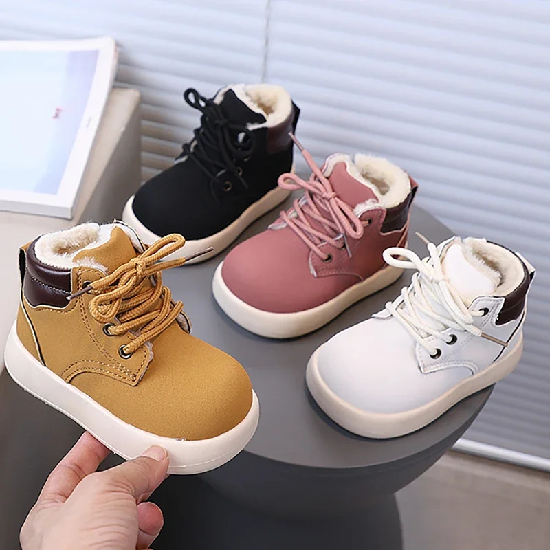 

Children Winter Leather Waterproof Boys Thick Fleece-lined Boots Girls Snow Boots Children Thick Warm Faux Fur Winter Boots Boys