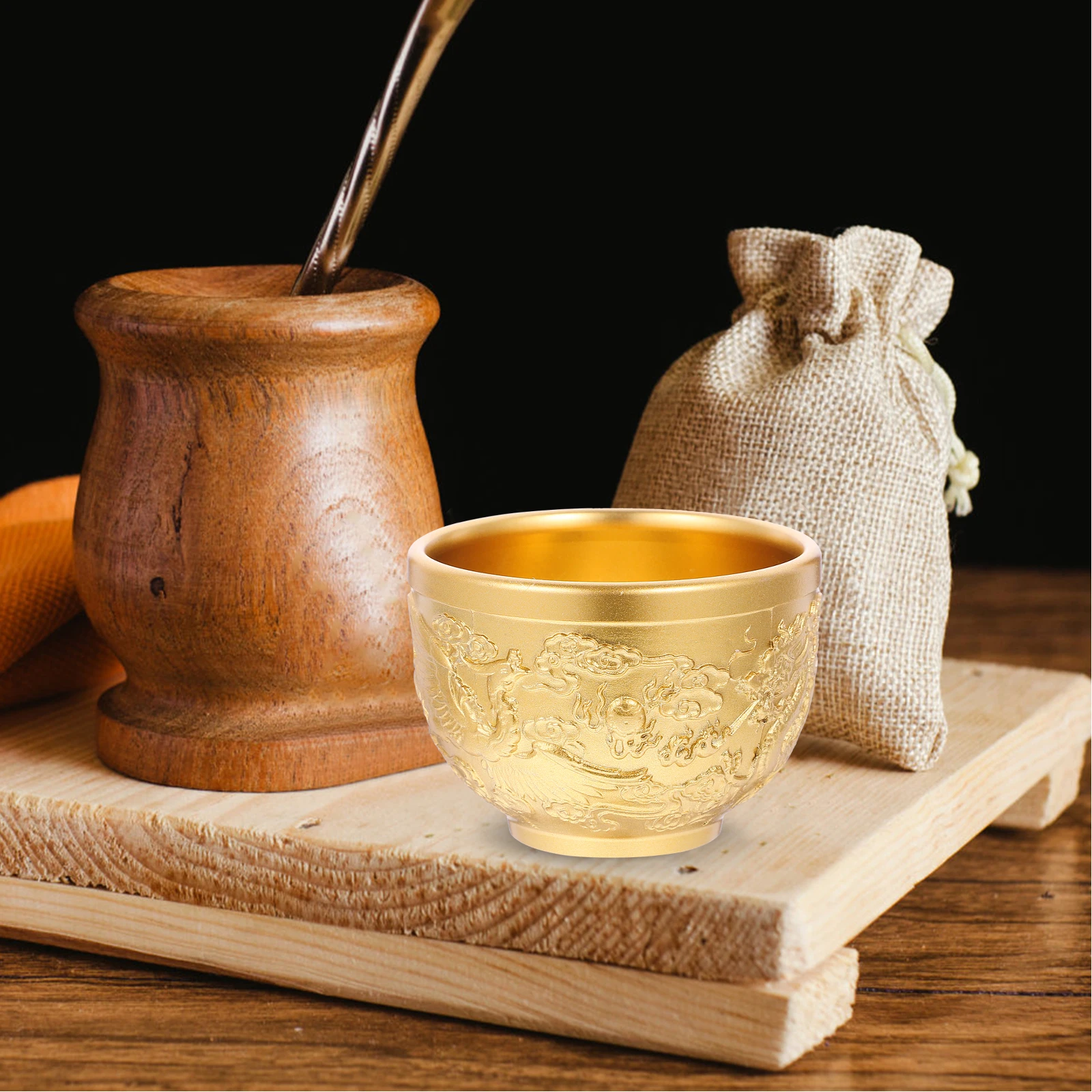 

2Pcs Dragon Phoenix Bronze Cup Vintage Teacup Retro Copper Drinkware Pattern Household Travel Mug Classic Design