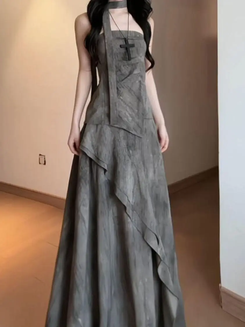 

Женский летний комплект из двух предметов: топ с открытыми плечами и длинная юбка, повседневный, дышащий, из полиэстера, с высокой талией