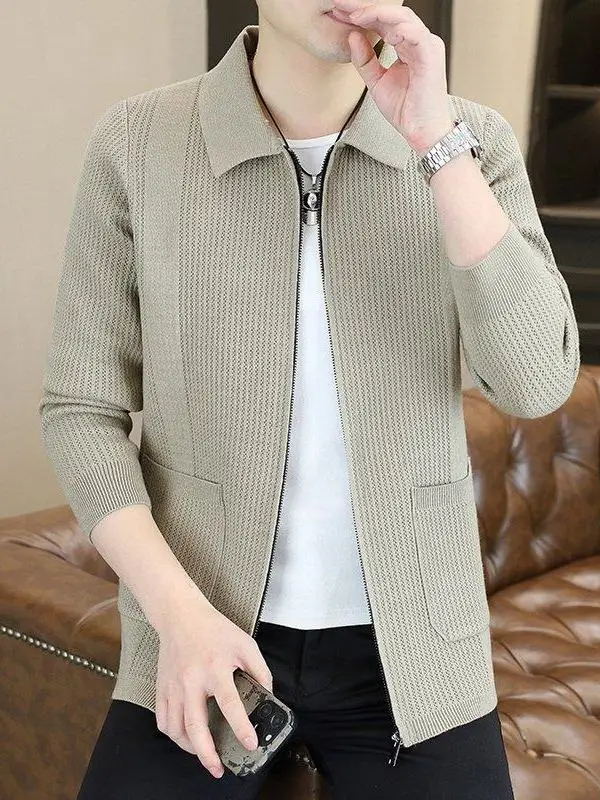 

Мужской вязаный свитер на молнии, модный повседневный стиль, с длинным рукавом, из смесового полиэстера, весенняя верхняя одежда