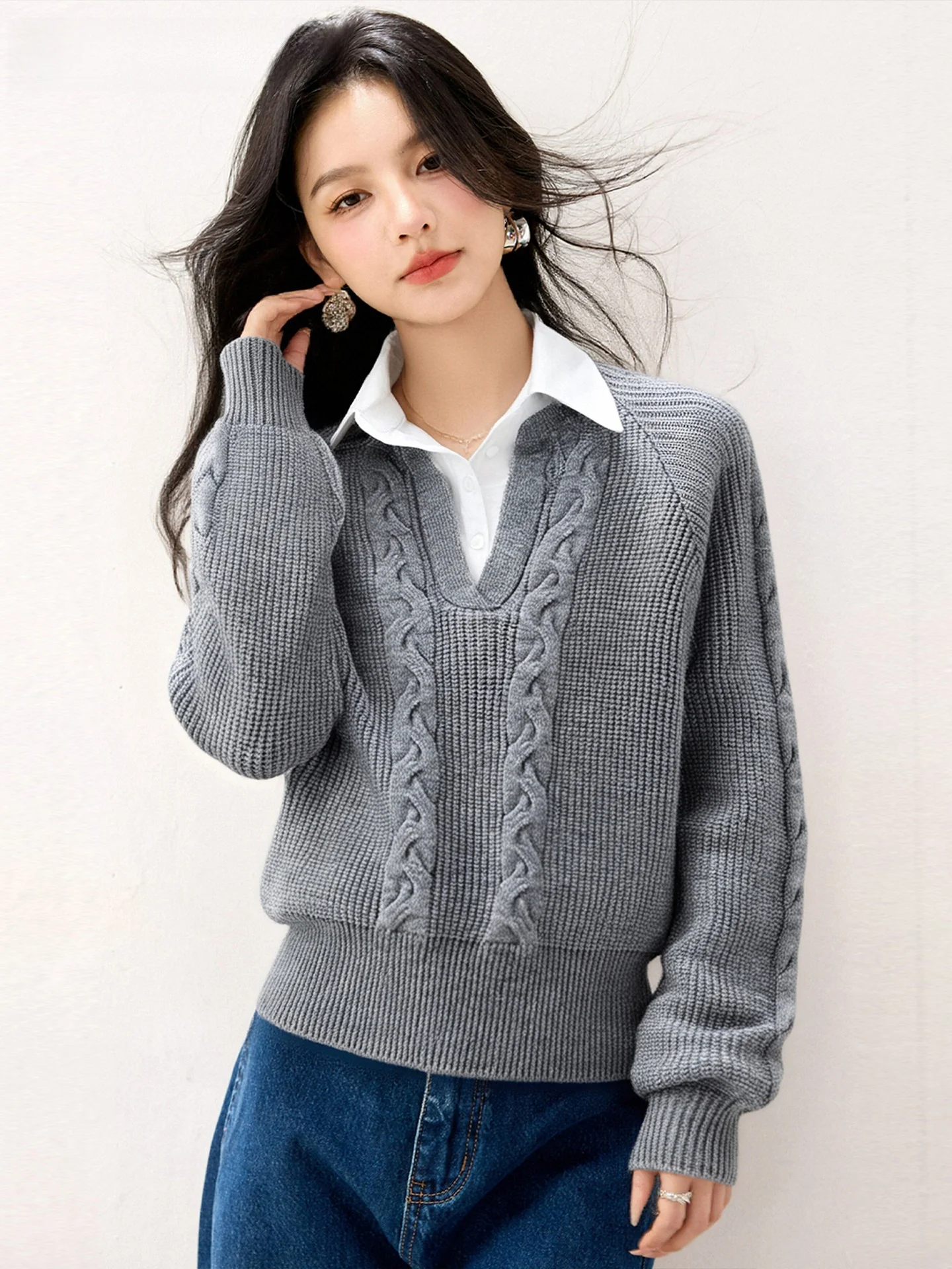 La Chapelle Color Blo Collar Strickpullover Damen Preppy Sle Agel Vintage Design Twist Knit Casual Loose Fit