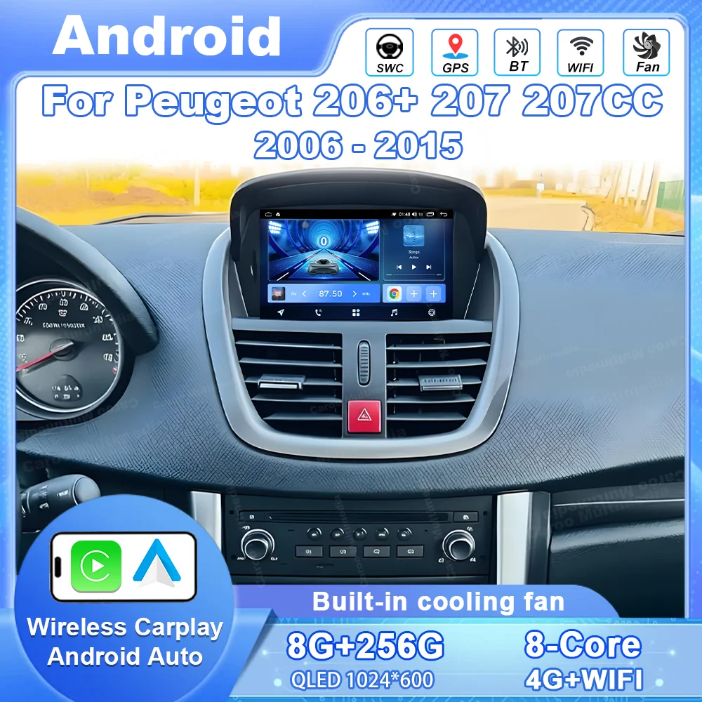 Car Radio Multimedia For Peugeot 206+ 207 207CC 2006 - 2015 Wireless Carplay Auto Google Map Head Unit Rear Camera 4G DSP BT DVD