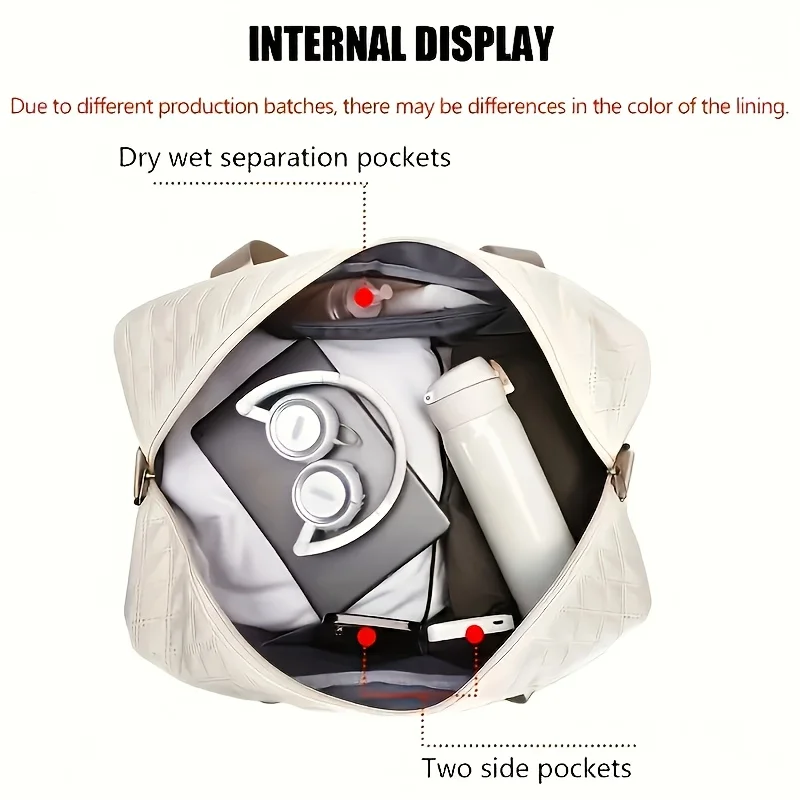 2Pcs/Set Waterproof Travel Duffel Bag Large Capacity Nylon Handbag with Makeup Bag Gym Sport Tote for Men Women Weekend Trip image 4
