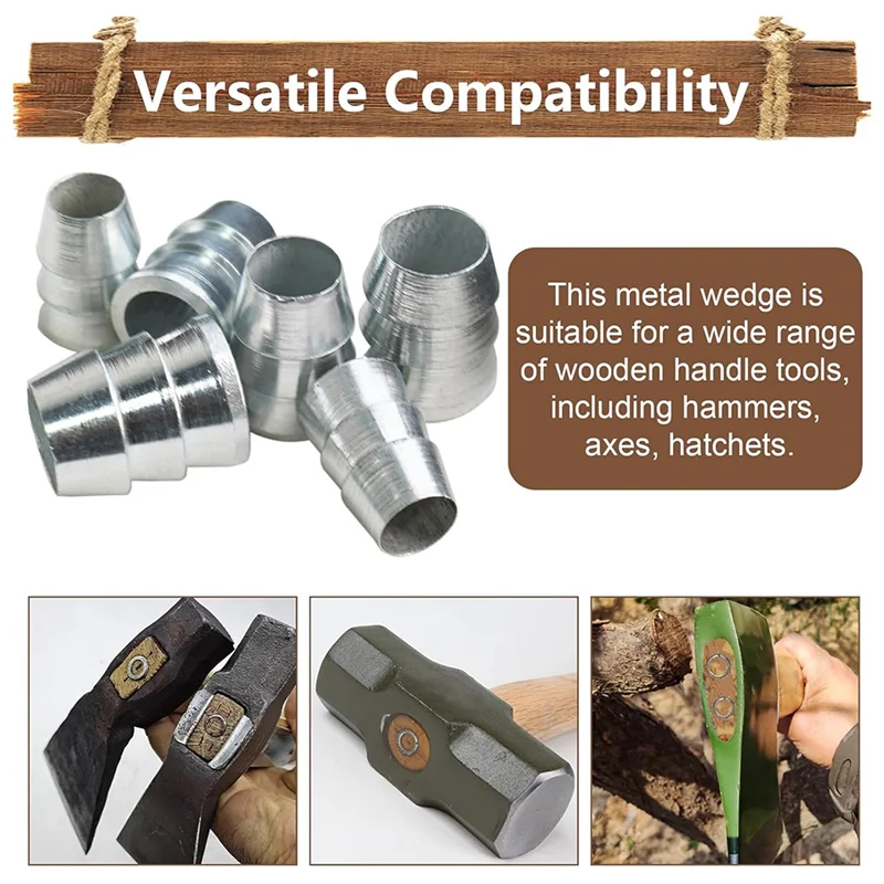AT21-42PCS تمديد جولة الفأس مقبض إسفين السلامة المعدنية إسفين المطرقة مقبض أسافين الصلب إسفين (6 أحجام)