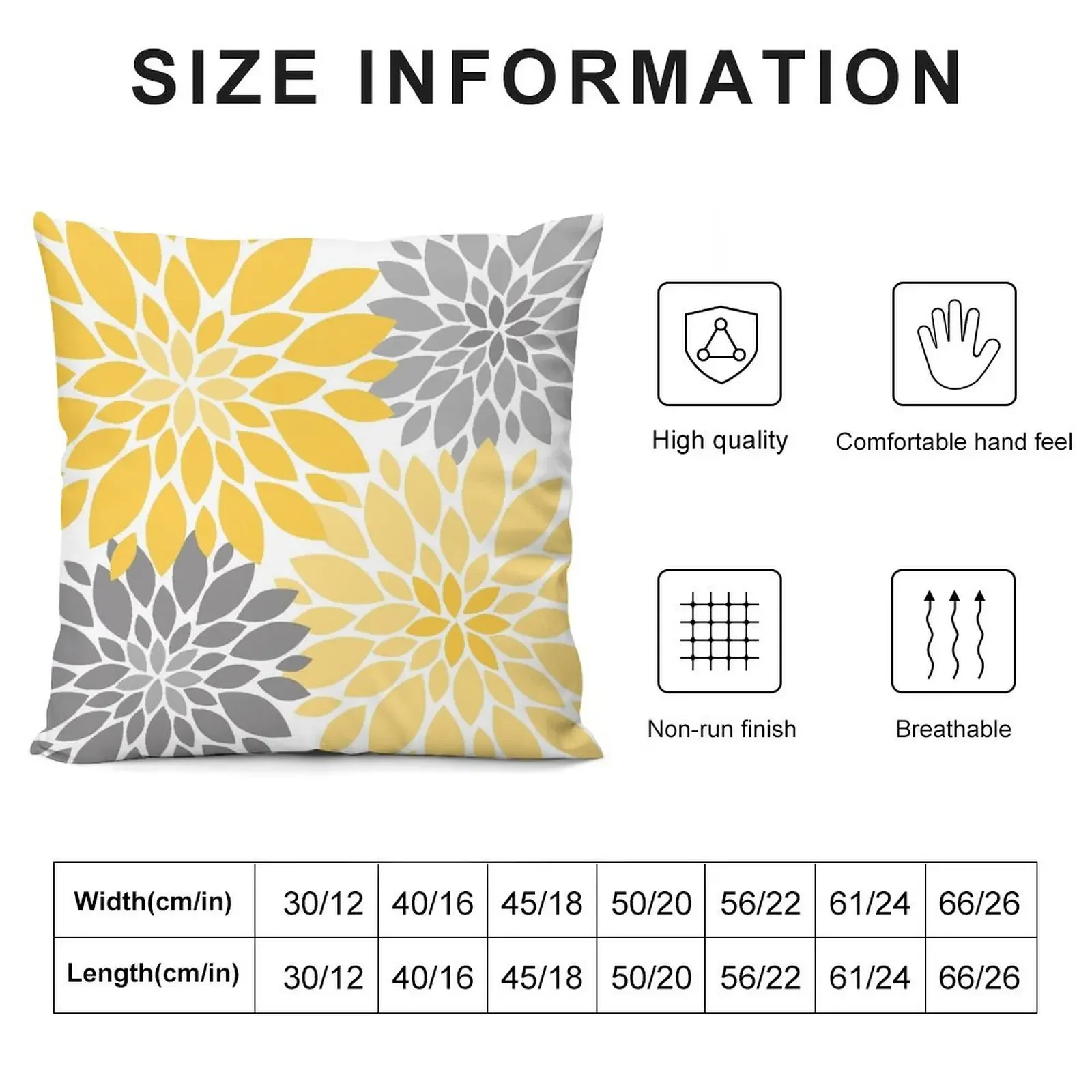 Yellow and Gray Dahlia Floral Pattern Throw Pillow New year Cushion Cover Set sleeping pillows pillow