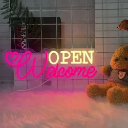 Señal Led de neón abierta de bienvenida, señal de bienvenida, luz de neón comercial, decoración de pared, señal abierta para Bar, tienda, salón, Hotel