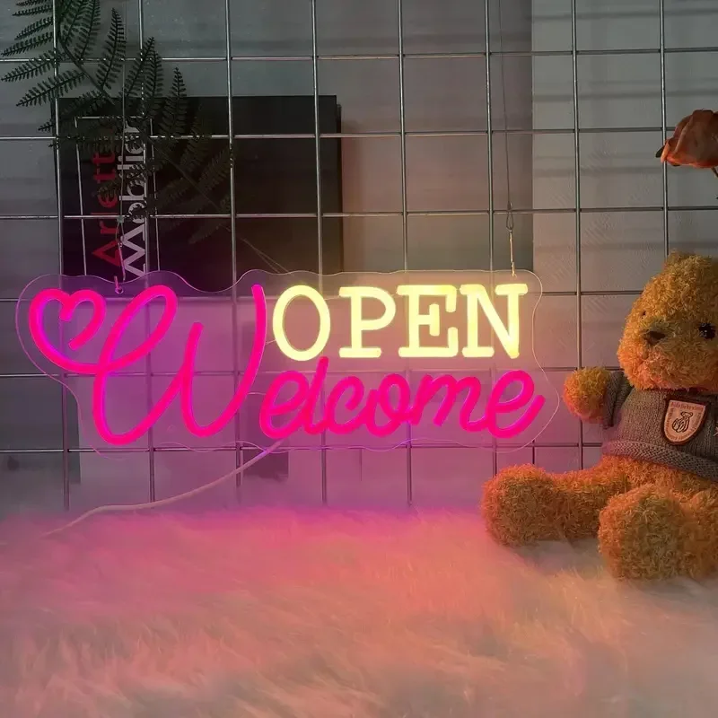 Imagem -01 - Bem-vindo Open Neon Led Sign Comercial Neon Light Wall Decor Bar Loja Salão Hotel bem vindo open neon led sign comercial neon light wall decor bar loja salao hotel 01