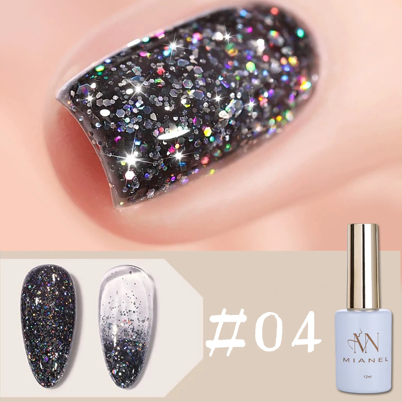 MIANEL 12ML Summer Bright Galaxy Broken Diamond Gel Nail Polish Authentic Flash Glue Silver Pink Starry Sky Glitter Nails