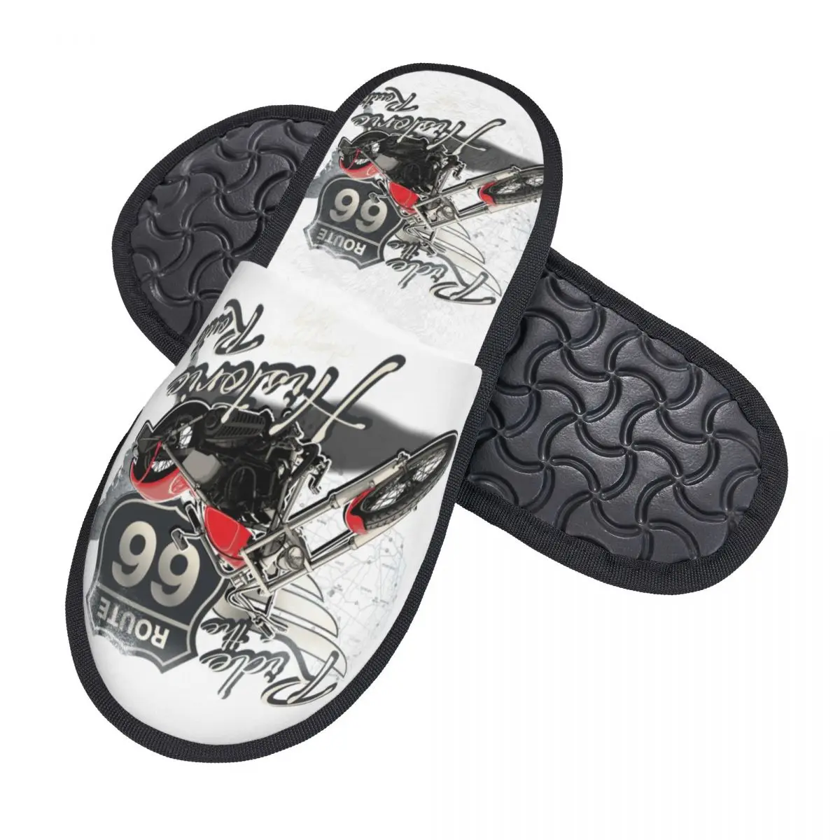 Pantofole da motociclista da donna con stampa personalizzata US 66 Morbide e calde Route 66 America Highway Memory Foam Soffice pantofola Scarpe da esterno per interni