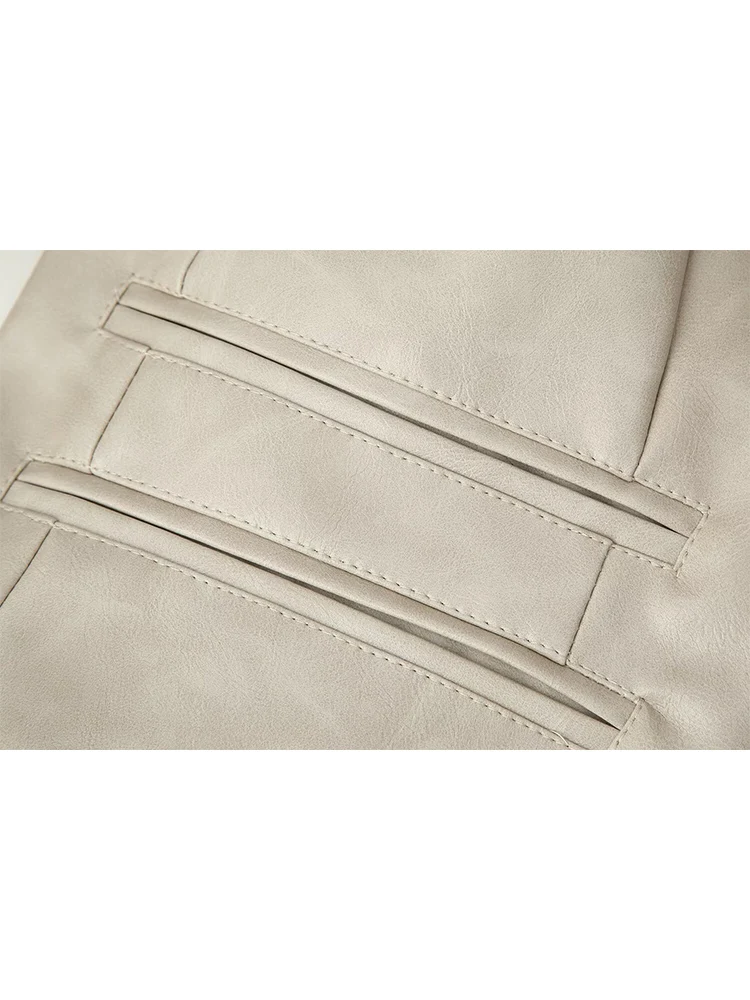 TFMLN Women Leather Suit Coat Lapel Single Button Jacket Slim Fit Retro Fashin Female Faux Pu Blazer Lady High Street Jacket