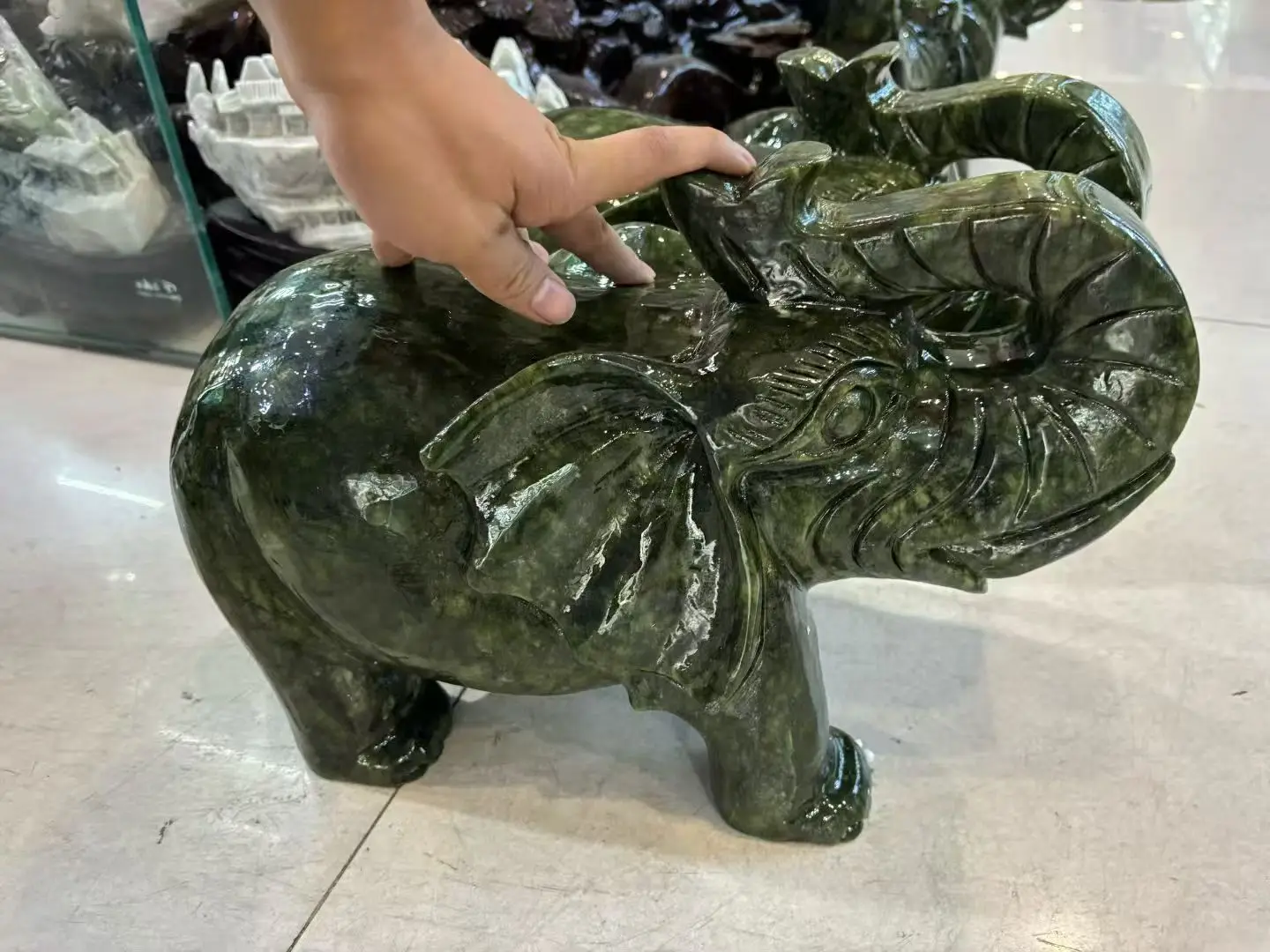 Hand-Carved Elephant From Natural Jade, Crystal And Quartz. Enhances Energy And Promotes Healing. Ideal For Home Or Office Decor