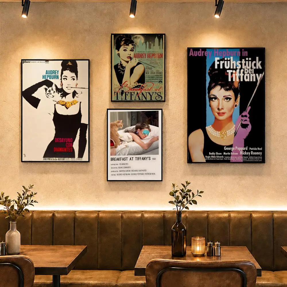Classic Movie B-Breakfast at Tiffany'sS Poster Vintage Retro Anime Poster Stickers Peel and Stick Wall Art Home Decor