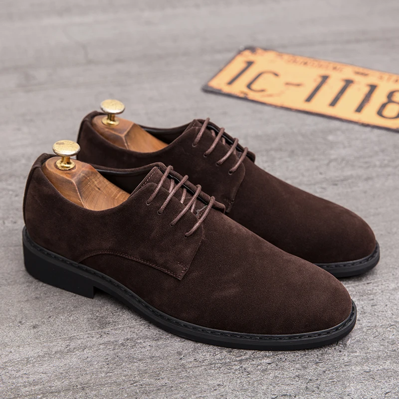 Luxury Business Leather Men Shoes Suede Derby Casual Lace-up Round Toe Dress Shoes Men Party Wedding Office Social shoe male
