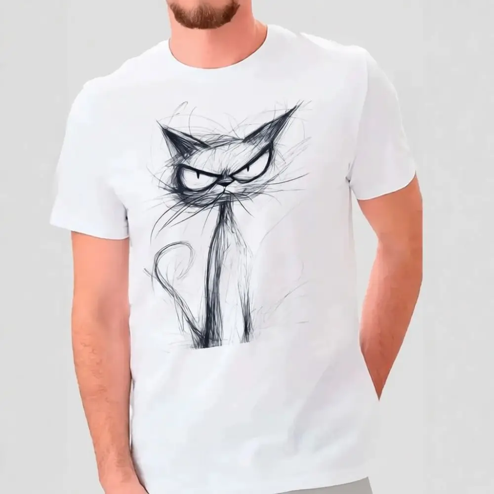 Fashion Mens T Shirts Cotton Round Neck Short Sleeve Creative Cat Print Casual Trendy Streetwear Comfortable Breathable Summer