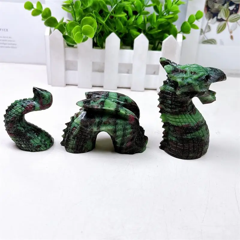 

Natural Ruby In Zoisite Pieced-together Swimming Dragon Crystal Carved Polished Animal Powerful Statue Home Decoration Gift