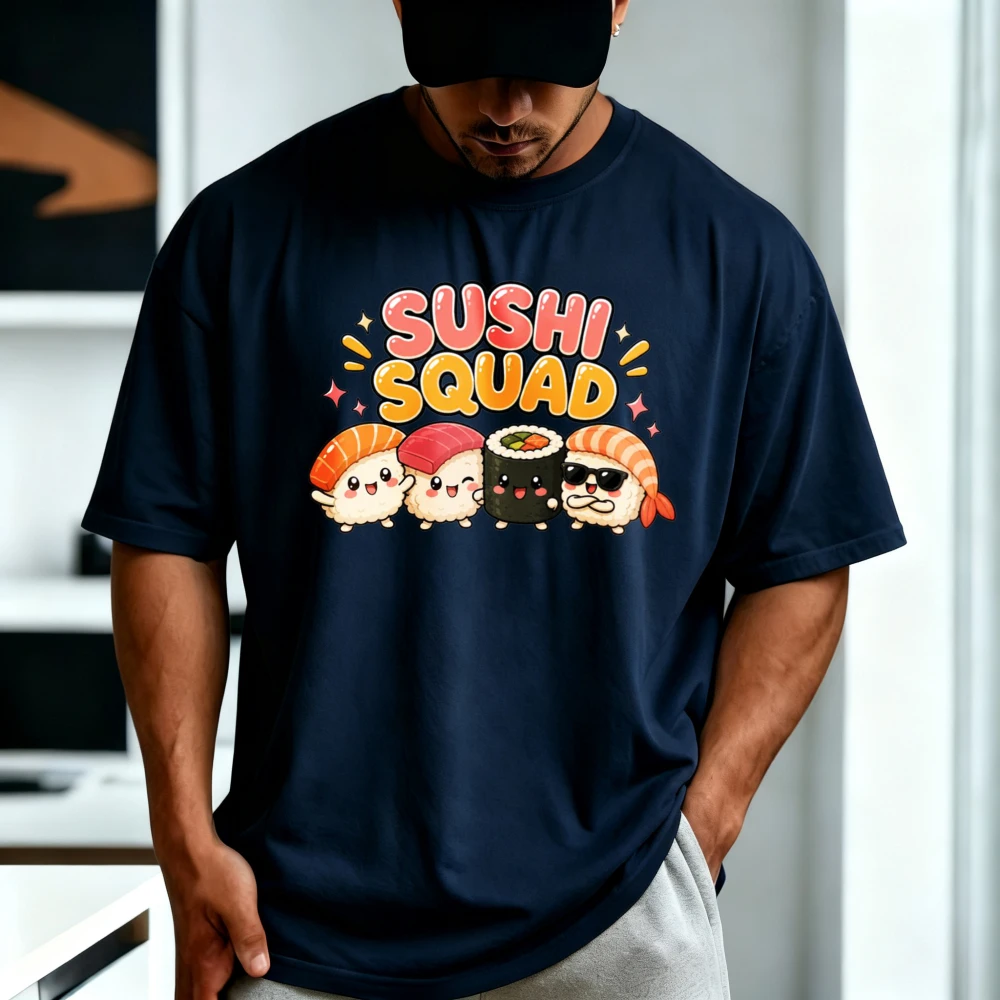 Kawaii Sushi Squad Graphic Printed Cartoon T Shirt Funny Gift for Japanese Food Foodie T-shirt Cotton Summer Short Sleeve Tees
