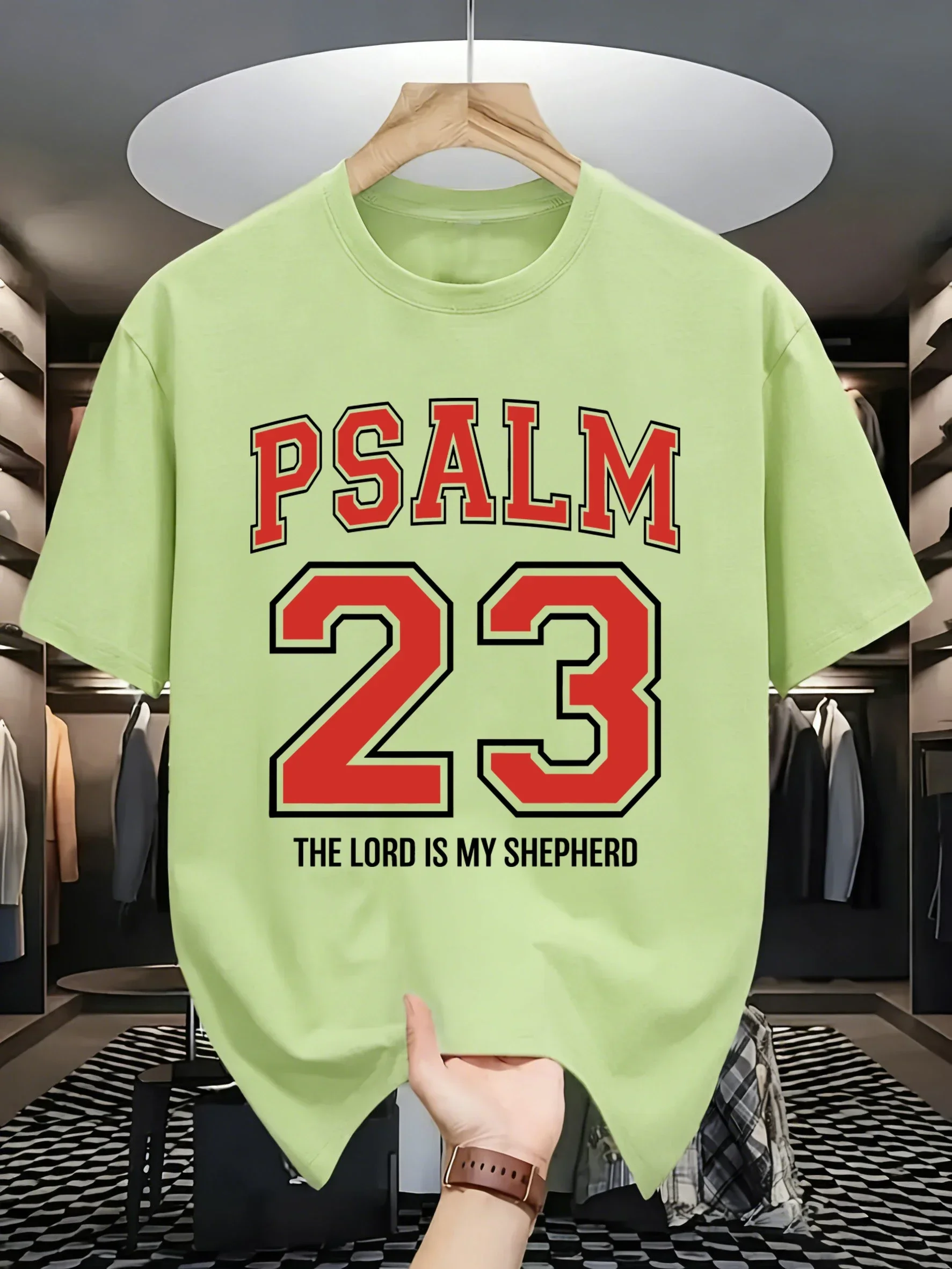 Psalm Number 23 Is My Shepherd Printed Men Hip Hop Short Sleeve Cotton Soft T Shirt Summer Loose Clothes All-Match Beach Top