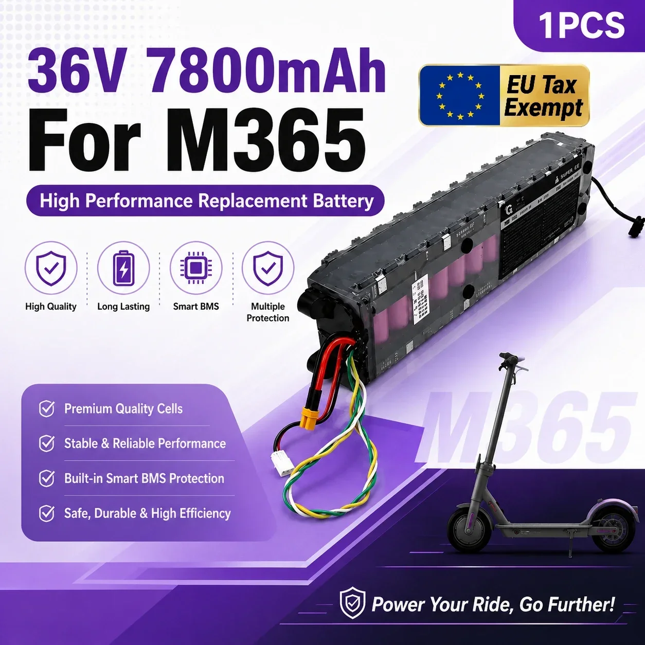 Für den Original Xiaomi M365 M356 Pro Spezial-Lithium-Akku 36V 7800mAh mit großer Kapazität, 250W-1000W Hochleistungs-Verbesserter Motor, geeignet für Elektroroller
