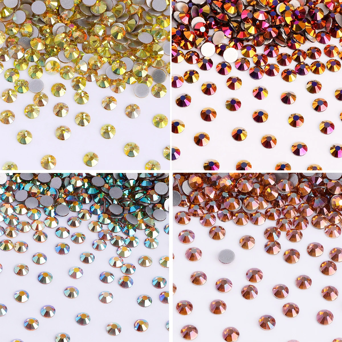 SS3-SS30 Golden Light Glass Flatback Rhinestone Shine Round Silver Bottom Glue On Stones for DIY Nail Art Clothes Decoration