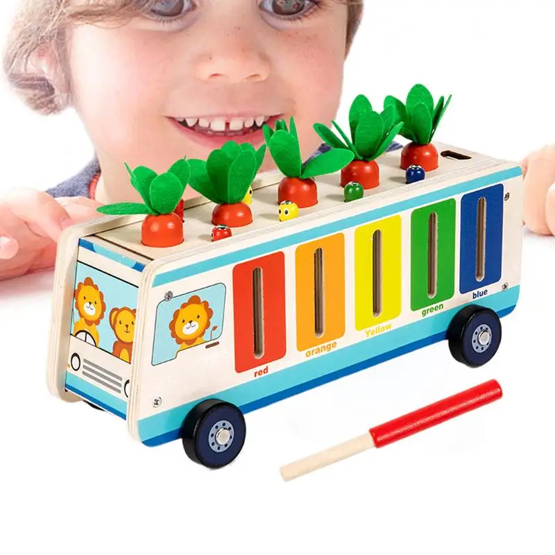 Kid's Color Matching Toy Children's Carrot Color And Shape Sorting Toy Lovely Bus Design Wooden Shape Sorter For School Camping