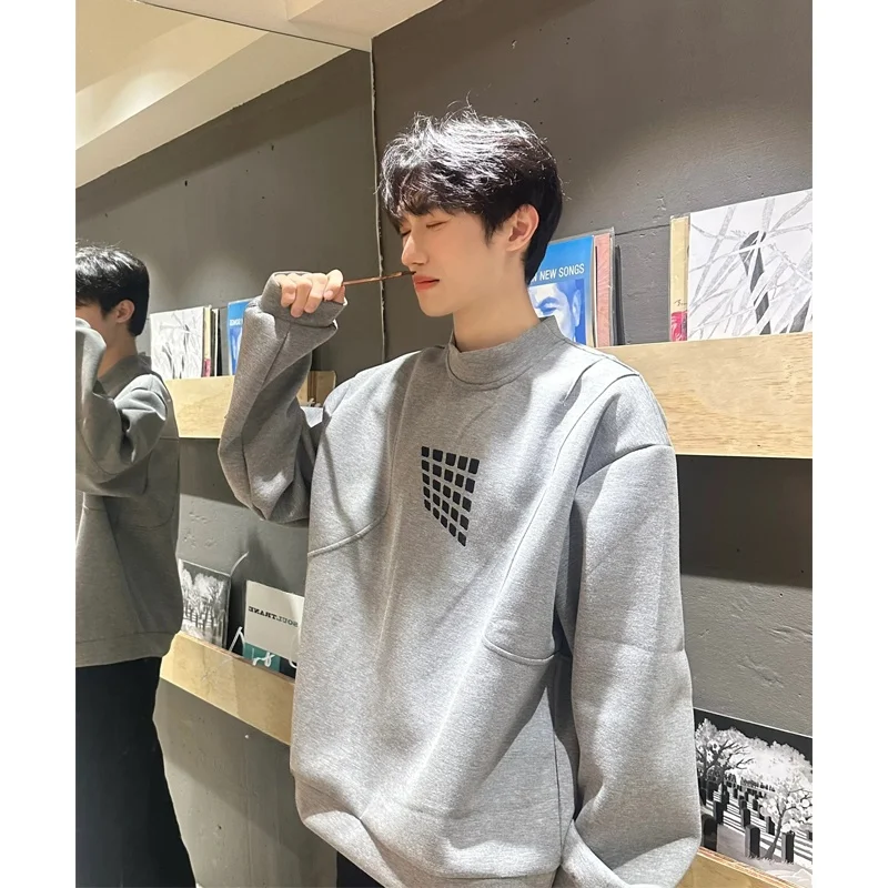 

Retro American Sle Men's Sweatirt Autumn Winter f High Collar Embroidered Base Layer irt Casual Loose Fit Hoodie