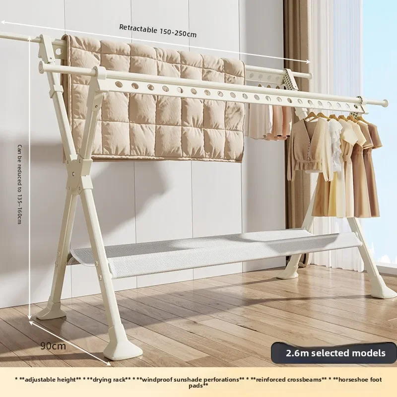 Telescopic clothes drying rack, balcony, household folding floor standing, indoor and outdoor adjustable clothes drying pole