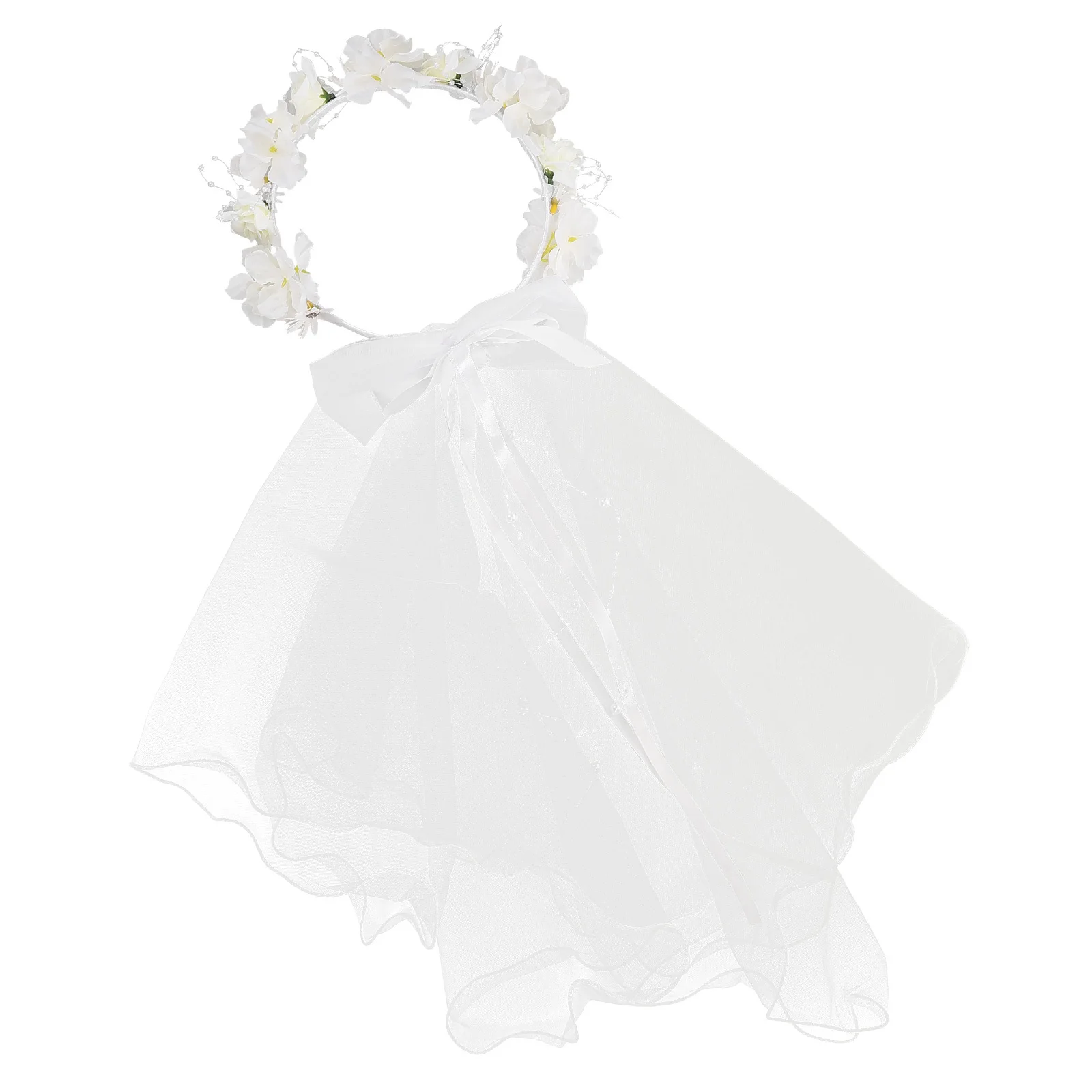 

White Veil Headband Princess Wedding Headpiece Bridal Flower Girl Hair Accessory Birthday Party Photography Prop Elegant Netting