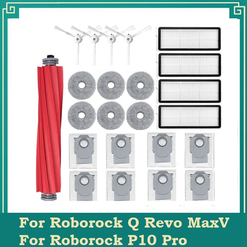 Roborock Q Revo Maxv / Roborock P10 Pro 로봇 진공 메인 사이드 브러시 필터 걸레 천 먼지 봉투 부품 교체 부품, 21 개