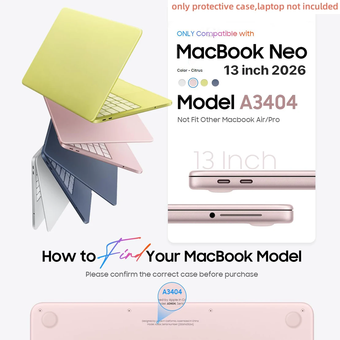 Tzion Frosted Case for MacBook Neo 13 Inch 2026 New A3404, Matte Transparent Anti-Fingerprint & Scratch & Crack Portable PC Case