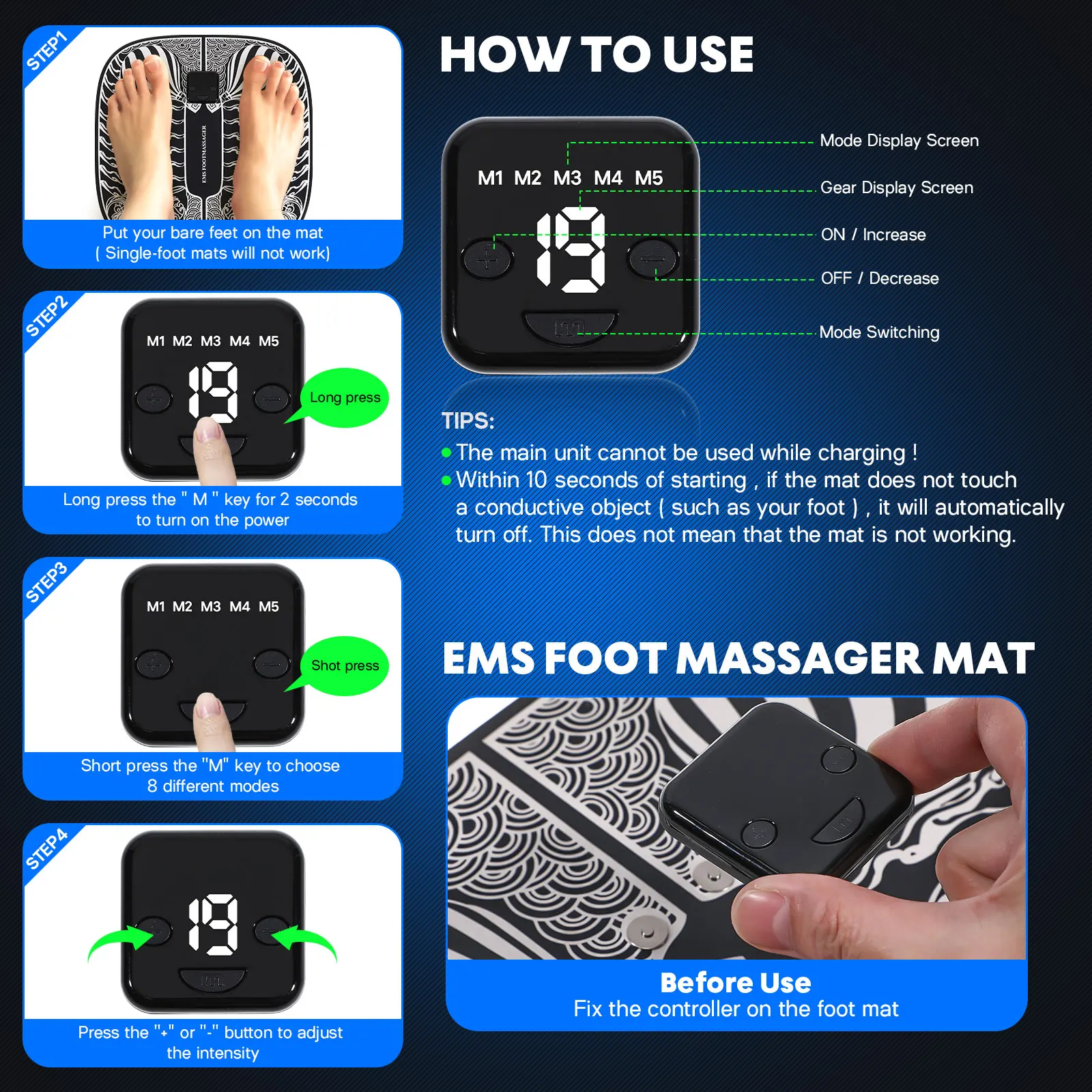 

Foot Acupoints Mat Electric Pulse Stimulation Remote Control Foldable Portable Design Foot For Circulation Leg Massager Body