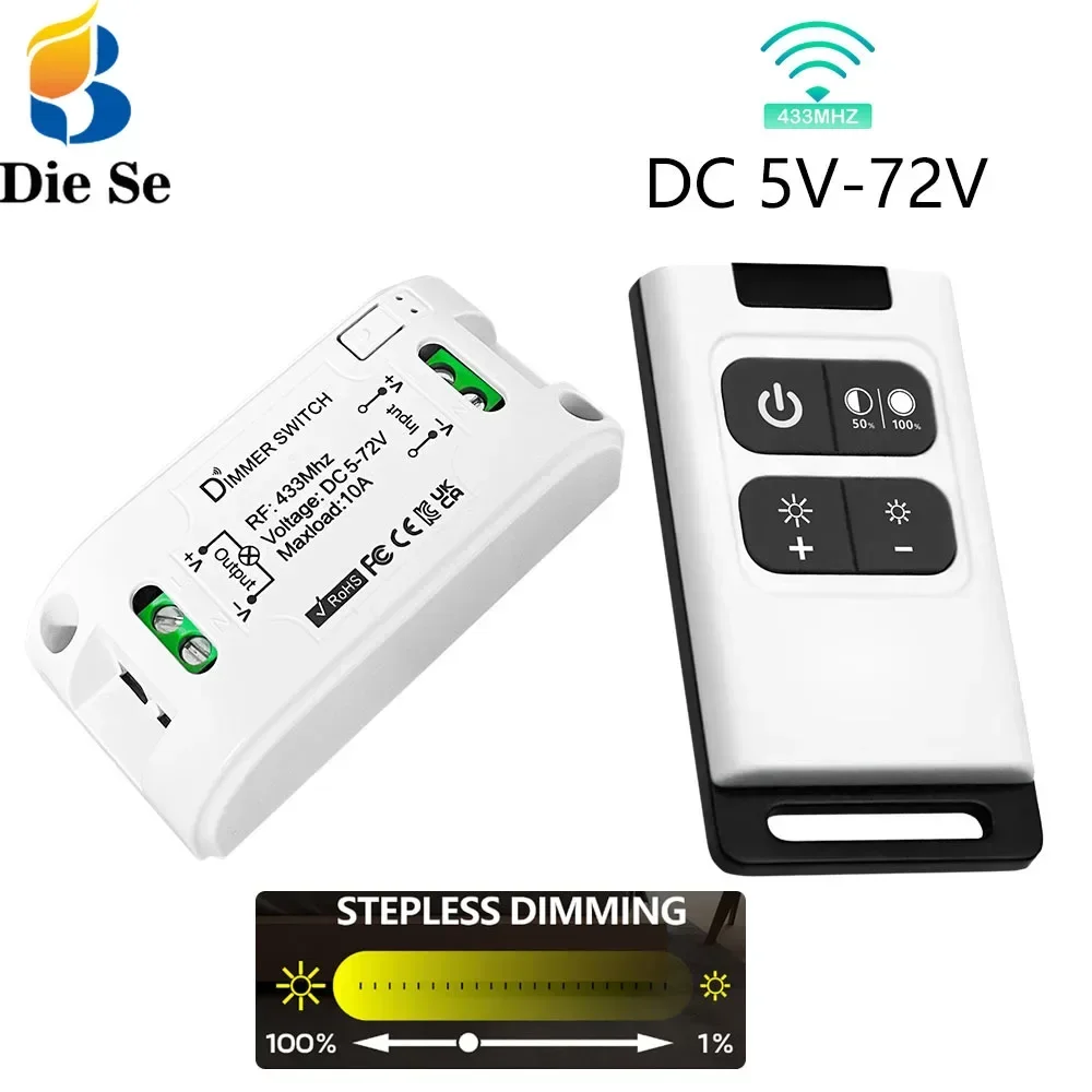 RF Universal Sem Fio Inteligente Interruptor Dimmer Luz, Interruptor de Controle Remoto, Mini Relé, Receptor de Luz, DC 5V, 12V, 24V, 48V, 433 MHz