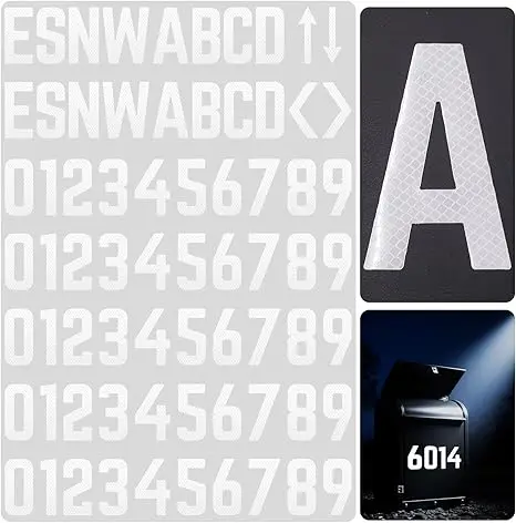 70Pcs Reflective House Number Stickers, Self Adhesive Vinyl Mailbox Numbers, Weatherproof Trash Can Wheelie Bin Address Decals