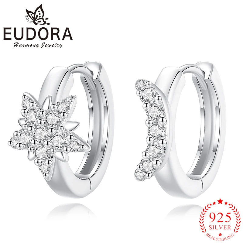 

Eudora 925 Sterling Silver Star Moon Earrings inlay Zircon Hypoallergenic Earrings Women Fashion Jewelry Wedding Party Gifts