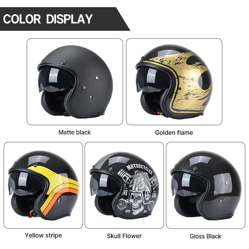 Personalized Flywheel Pattern Carbon Fiber Retro Motorcycle Helmets 3/4 Open Face Capacete Vintage Half Helmet Casco Scooter