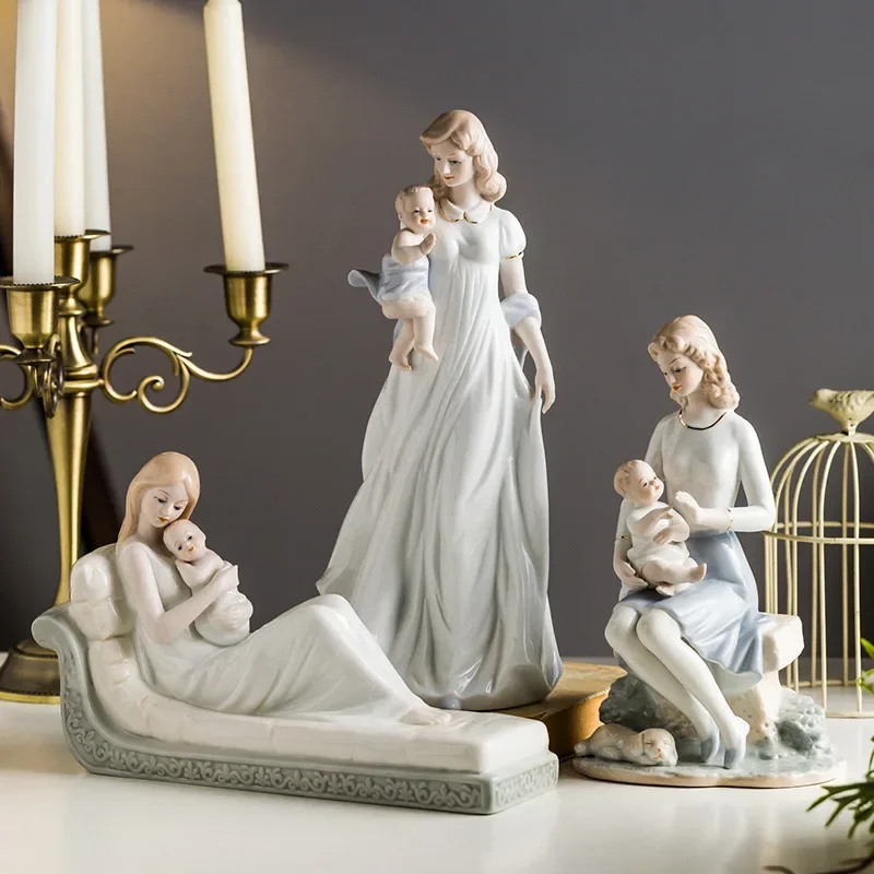 European creative artwork, living room, study decoration, warm parent-child mother and child ornament, Mother's Day full moon
