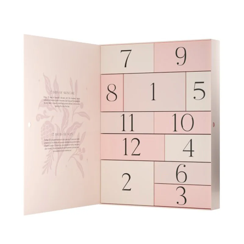 China wholesale custom empty 12 days pink christmas advent calendar box for beauty cosmetic custom design