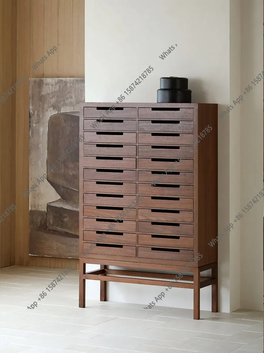 X25 Ming Style New Chinese Solid Wood Guanshan Song Style Aesthetic Black Walnut Static Order File Cabinet Display