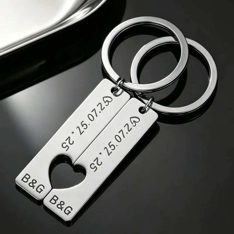 Couples Custom Name Date ID Tag Keychains, Valentine's Gift