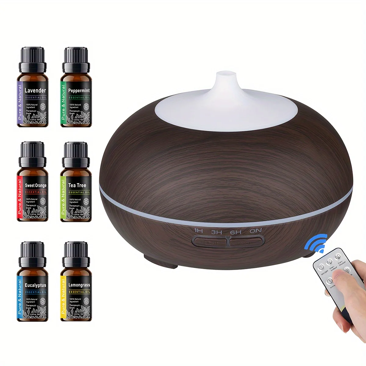 

550ml Aroma Diffuser, Cool Mist Humidifier With Remote Control Wood Grain Aroma Diffuser With Timer For Large Room US Plug